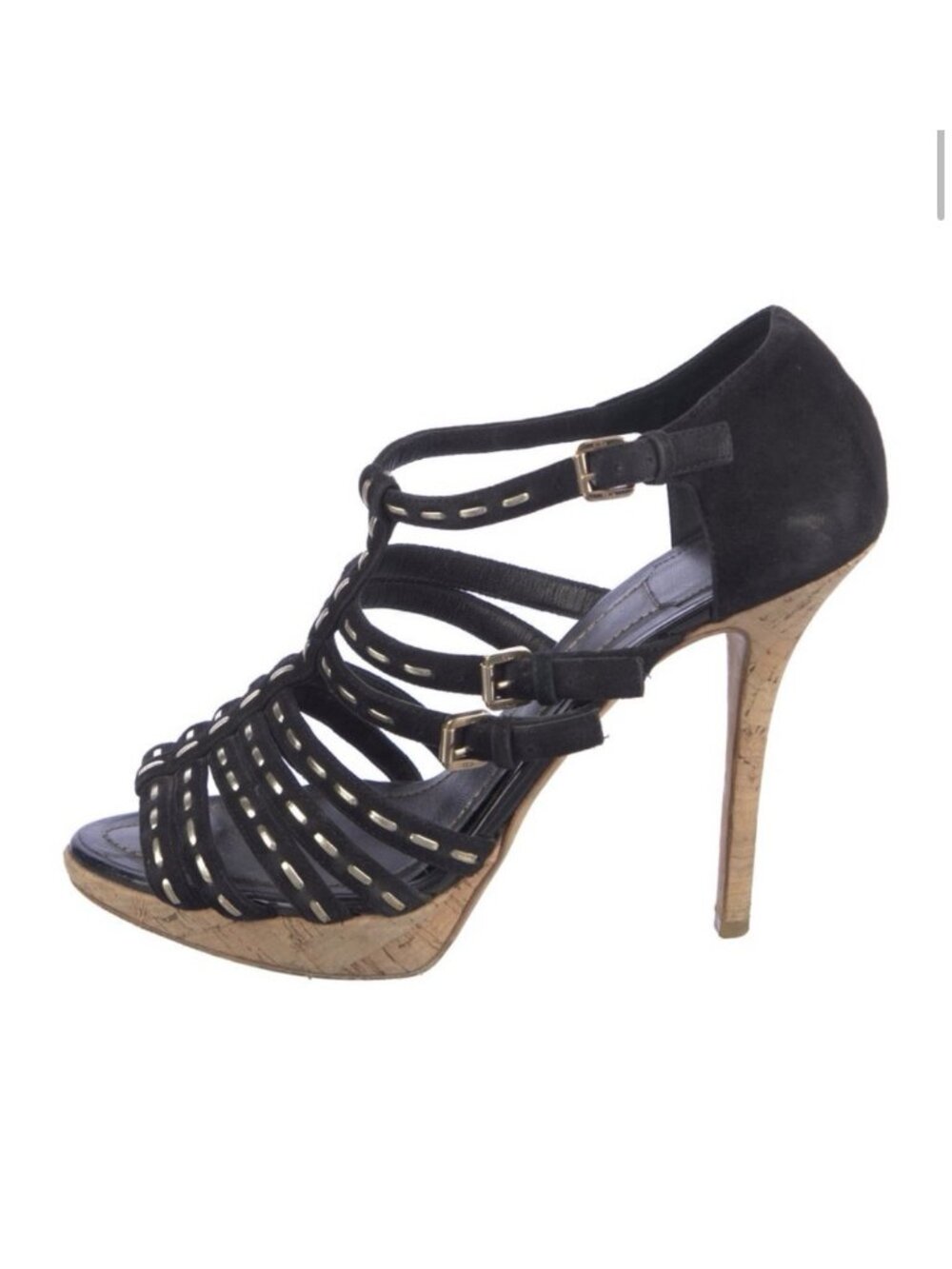 Christian Dior Black Gold Suede Leather High Heel Sandals 10 - Picture 1 of 7